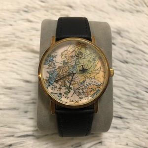 Word Map Women Casual Wrist Watch Black